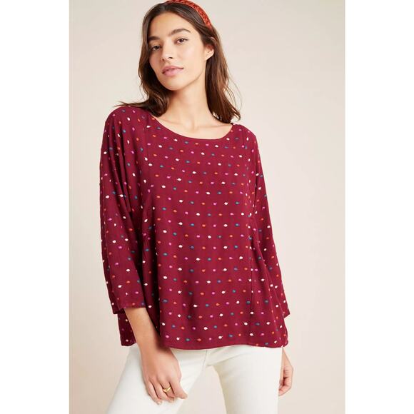 ANTHROPOLOGIE MAEVE sz PS Dottie embroidered dot blouse VGUC - Picture 1 of 5